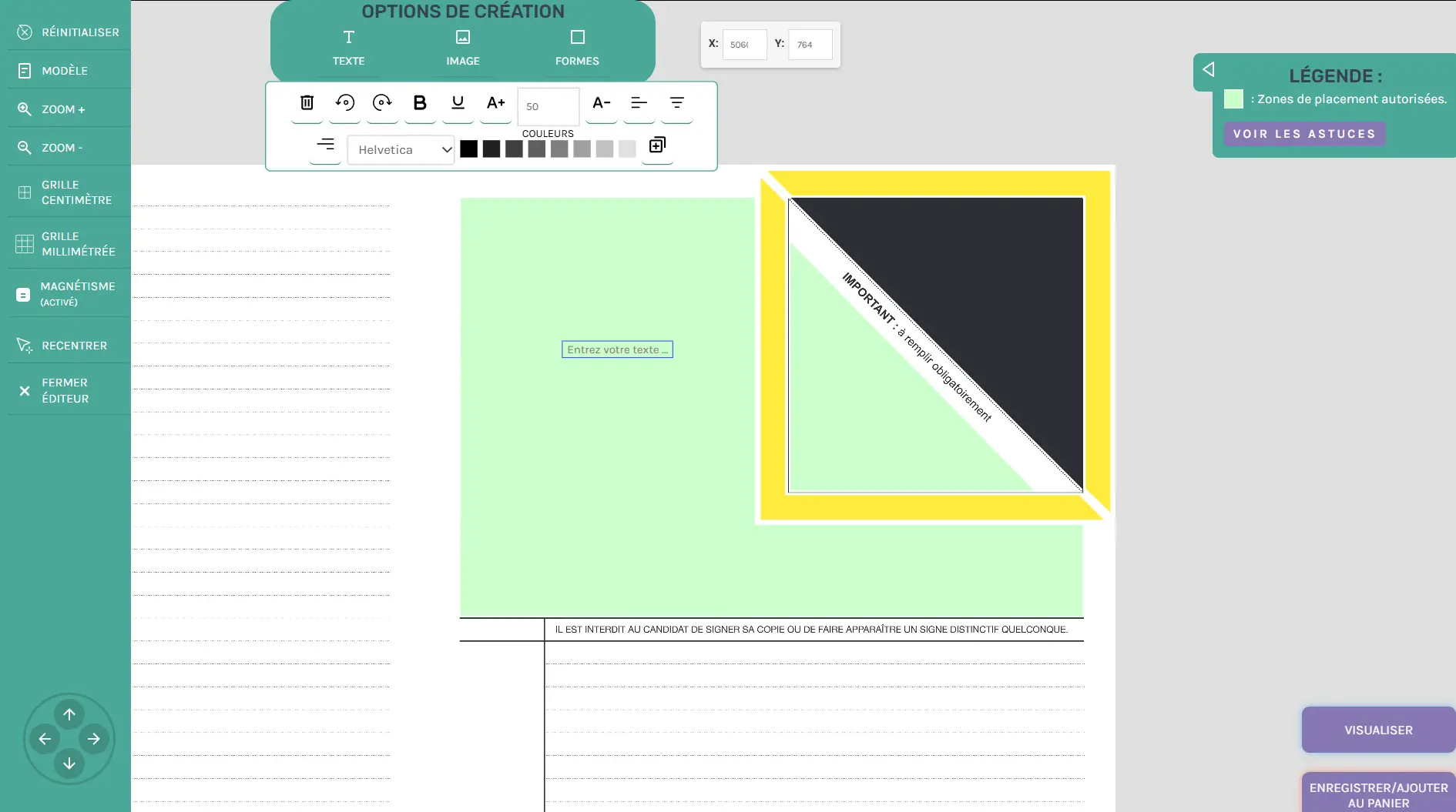 Interface utilisateur de l'éditeur de copies d'examen