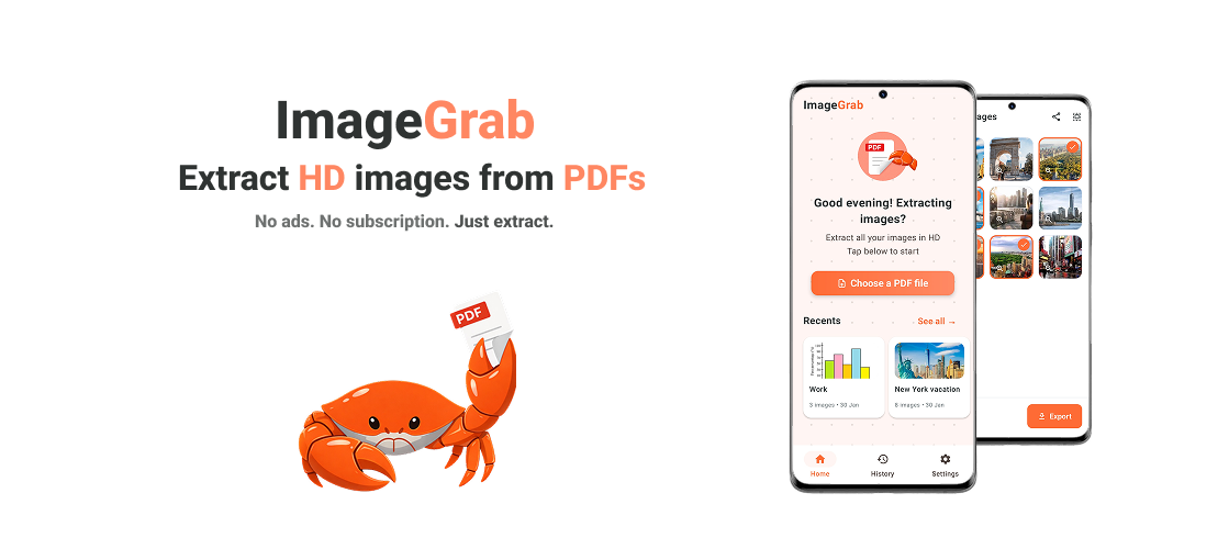 Aperçu de l'application ImageGrab for PDF