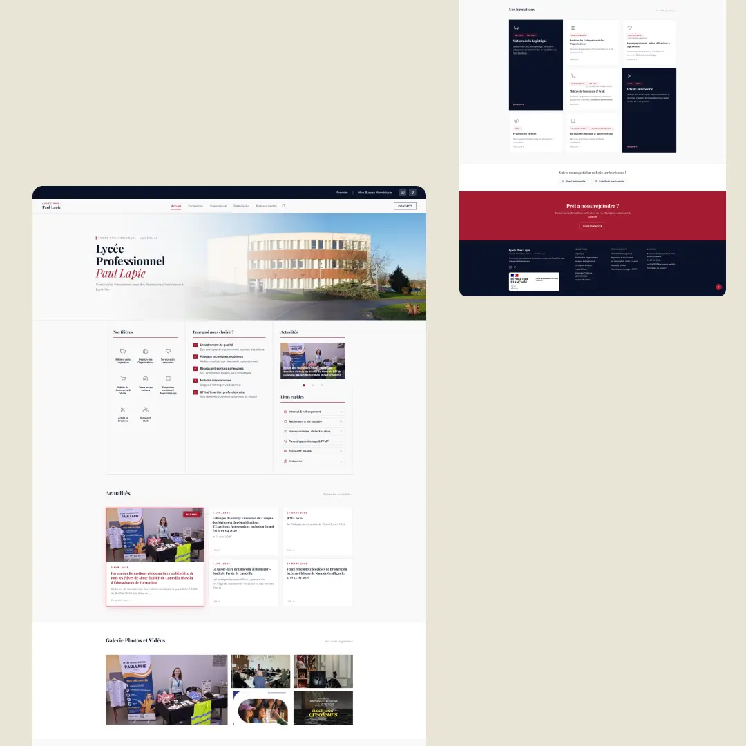 Interface front-end du site web du lycée Paul Lapie