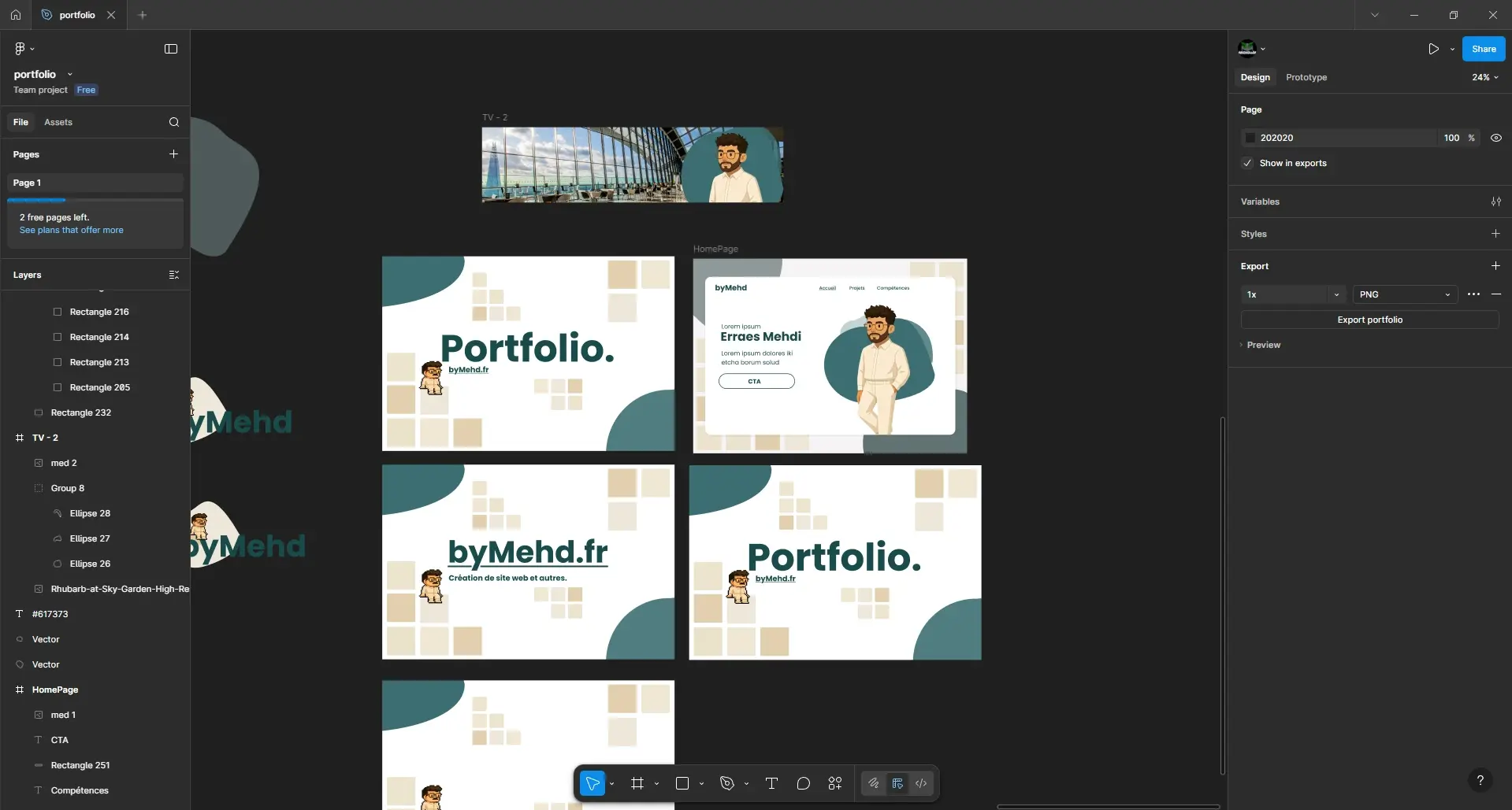 Maquette Figma du portfolio - wireframes et design system